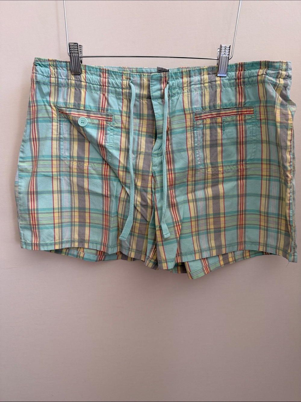 GAP Mint Plaid Trunks with Yellow & Orange Stripes
